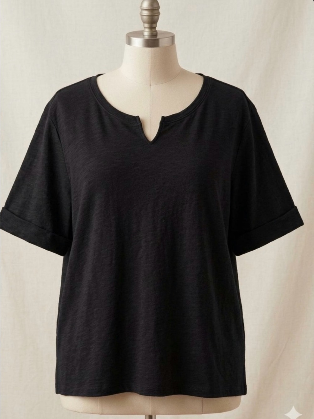 Ellen Tracy Black Notch-Neck Short Sleeve Top Size 3X
